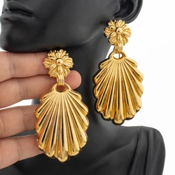Fashion Drop Earrings for Women 18k Gold Color Copper Jewelry Vintage Round Hollow Earring Female Jewellery Birthday Party Gifts