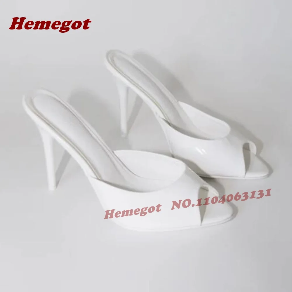 

Pink Patent Peep-Toe Mules Slip-On Stiletto Heel Slippers Glossy Patchwork Outside Women's Slippers Outside Casual Shoes Sexy