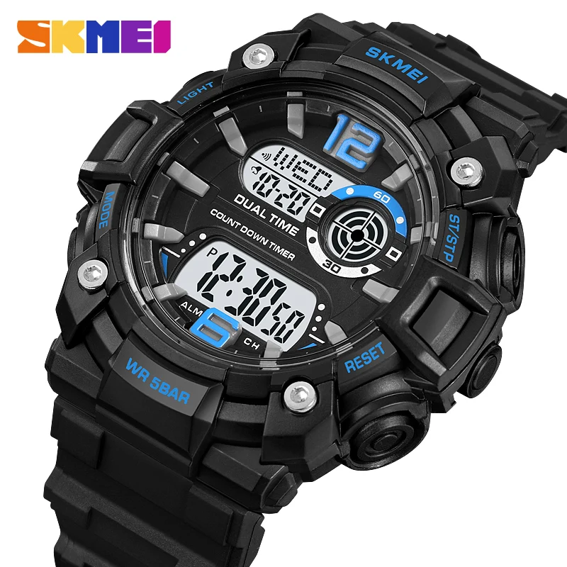 SKMEI relojes para hombres Digital Back Light Sport Watches Mens Military Countdown Timer Wristwatch 50M Waterproof Date Clock