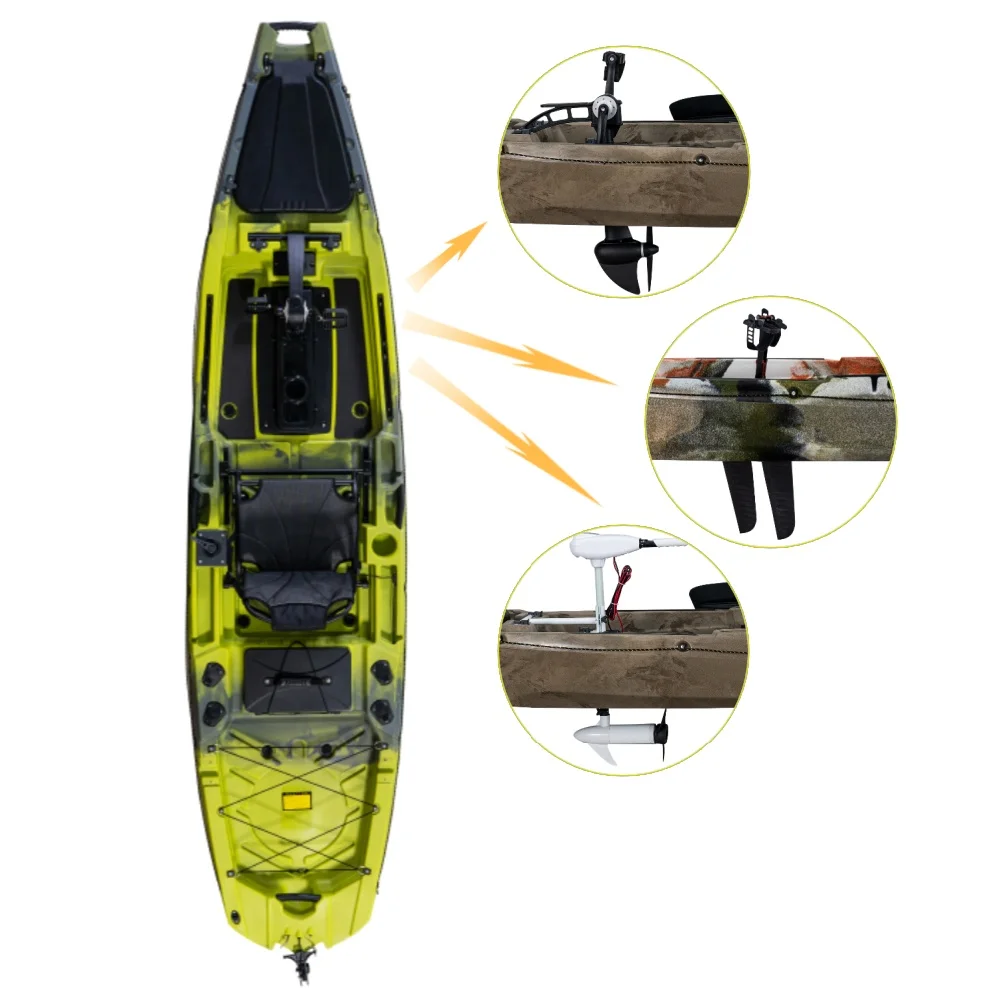 

Wholesale 12ft Single Person Pedal Drive Fishing Kayak Mult Power Propeller/Fin/Motor HDPE Hull Touring Lakes