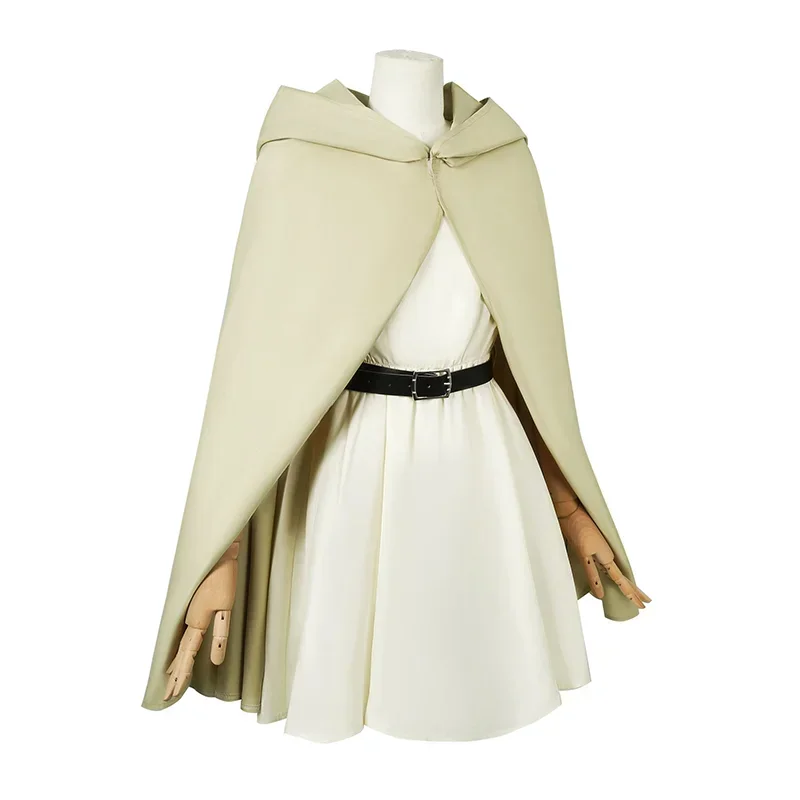 Peluca de disfraz de Frieren para mujer, disfraz de Anime Frieren Beyond Journey's End, vestido Beige, capa con orejas de elfo, accesorios para fiesta de Halloween