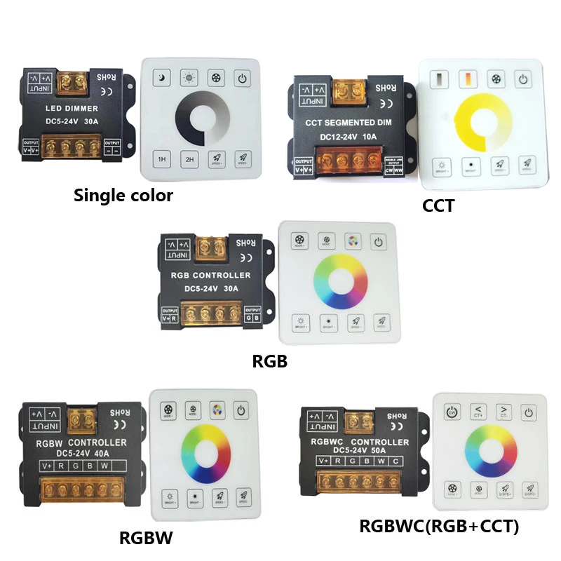 86Touch Panel Remote Control Single Color/CCT/RGB/RGBWW/RGBWC(RGB+CCT) LED Strip Controller wireless RF Switch Dimmer DC5V12V24V