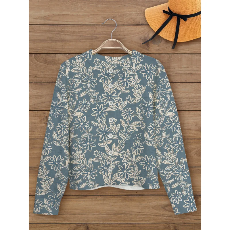 

New elegant retro floral print women's sweater cardigan warm loose round neck long sleeve four seasons leisure fashion trend