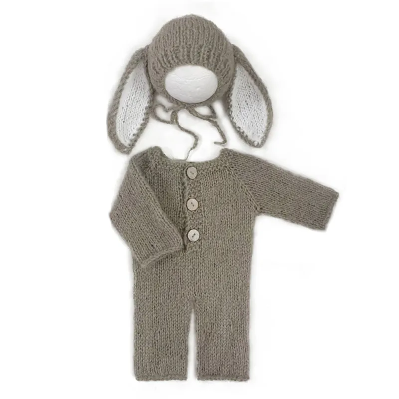 ❤️Newborn Photography Clothing Mohair Rabbit Ear Hat+Jumpsuits 2Pcs/set Studio Baby Photo Props Accessories Knit Clothes Outfits