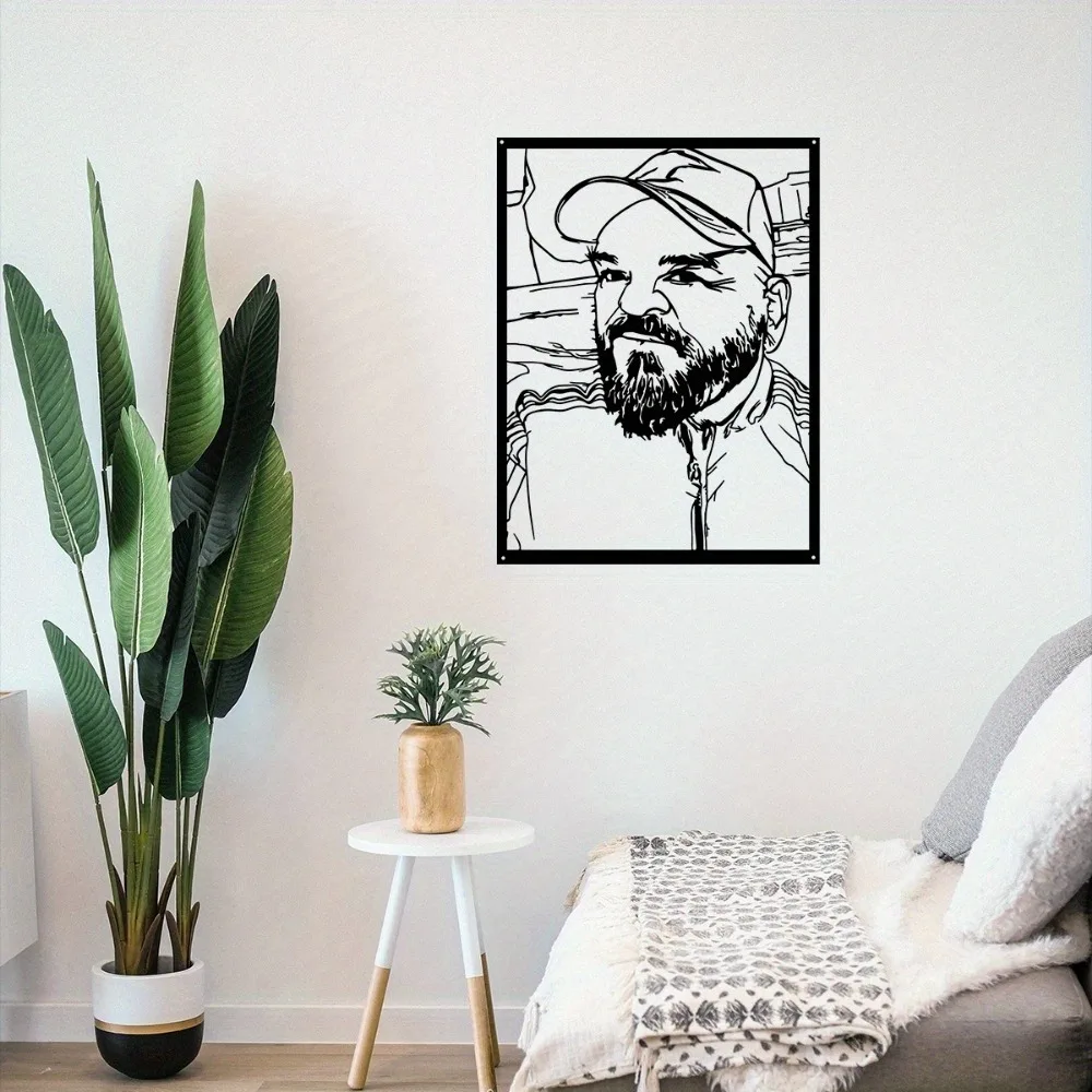 [2D Flat] Custom Bearded Man Line Art Metal Plaque, Personalized Photo Portrait Wall Decor (Only For Decoration)