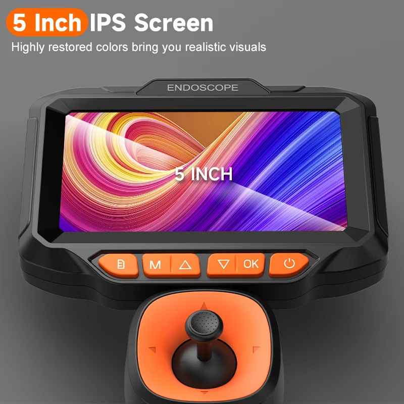 4-Way Articulating Endoscope Joystick 5’’ Screen All Way 360° Rotation Steering Camera Car Inspection Borescope Battery Optional