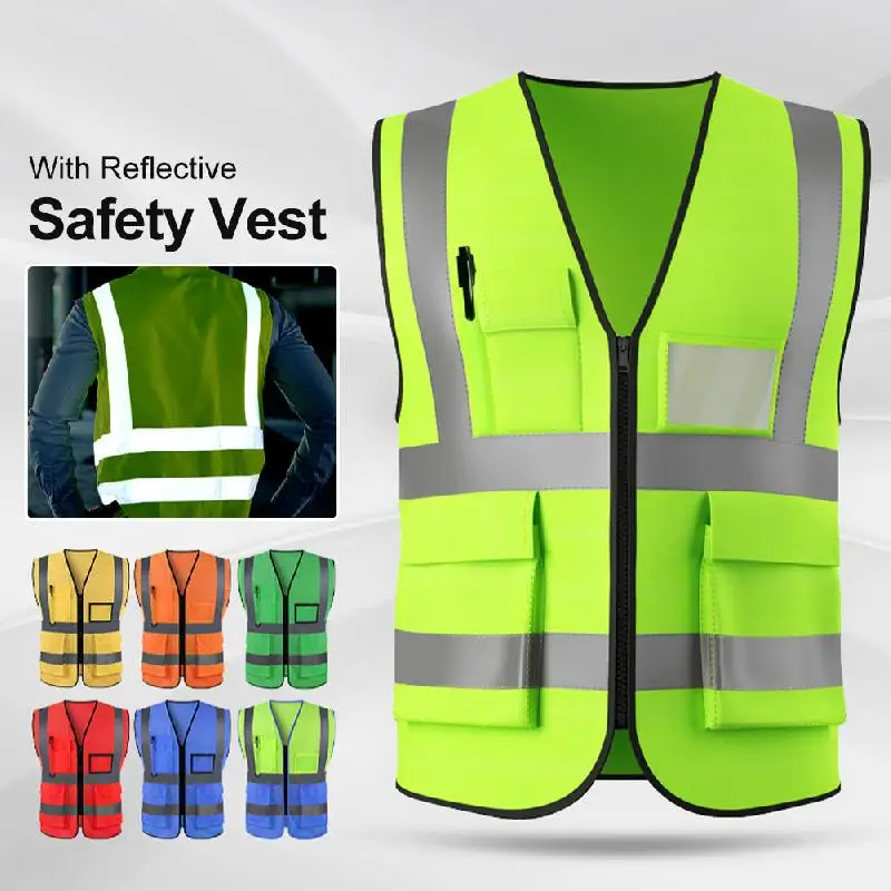 Motorcycle Reflective Safety Clothes High Visibility Security Reflective Vest Multi-pocket Cycling Vest For Road Maintenance