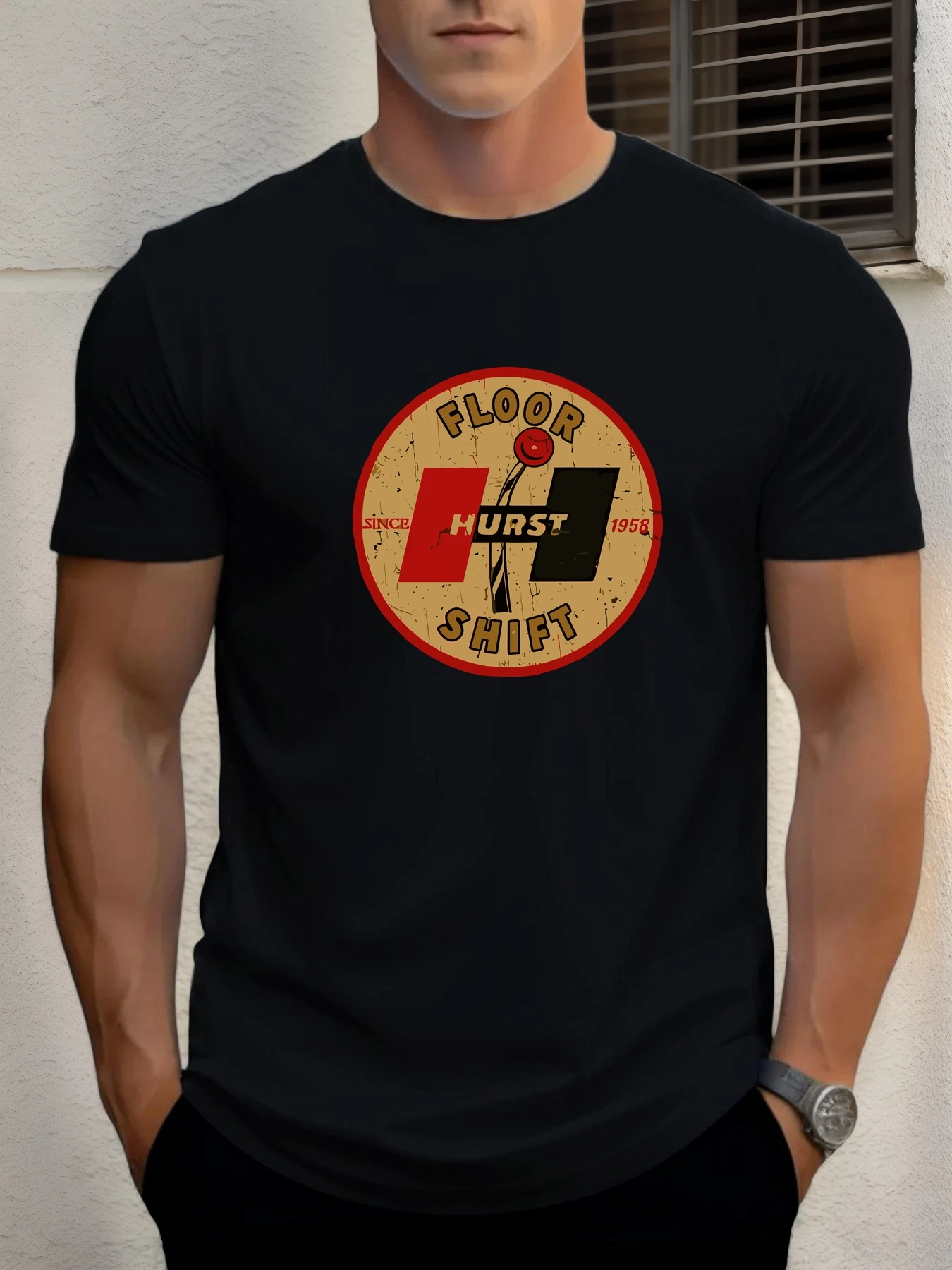 

Men's cotton T-shirt, summer round neck short sleeves, HURST shift print breathable street clothing fashion cool T-shirt