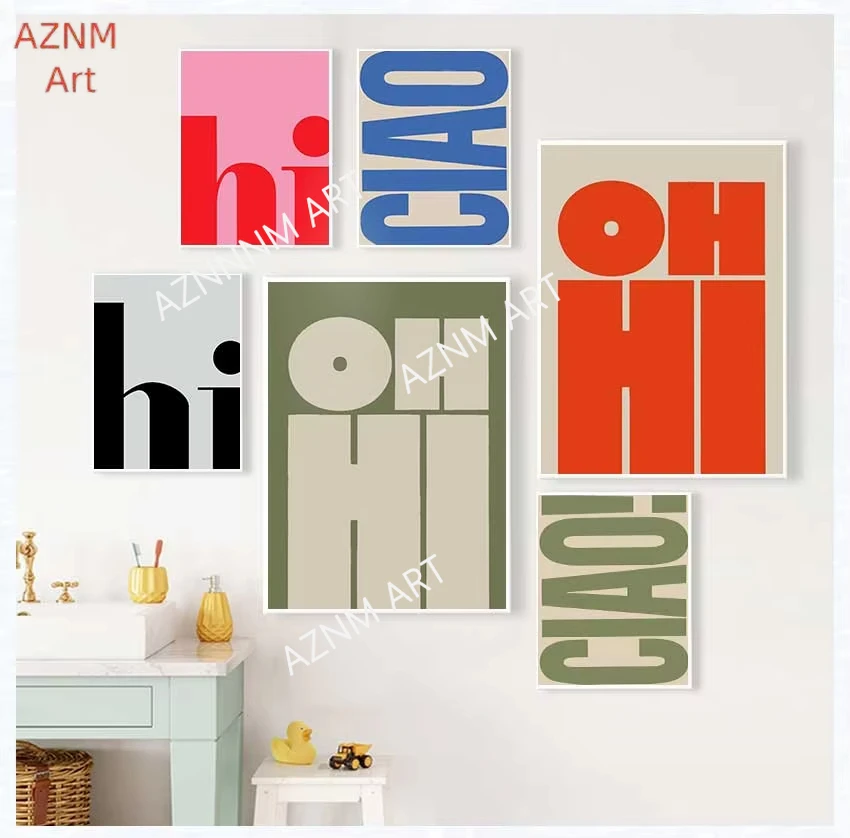 Pôsteres de Arte de Parede em Impressão em Lona com Fonte Bold para Salas de Estar Modernas e Decoração de Casa, Presentes Retro OH HI e CAIO