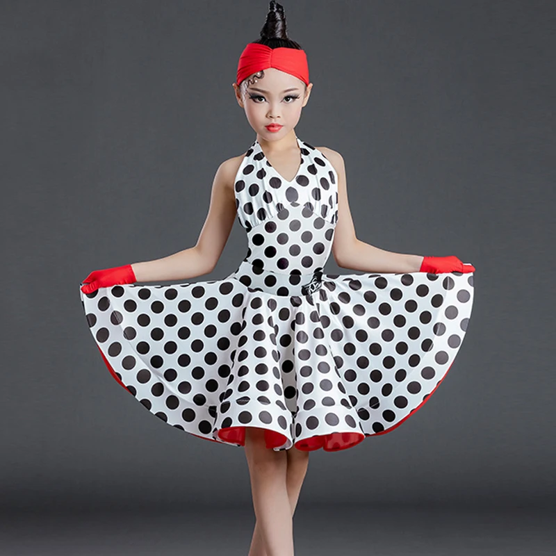 Children's Latin Dance Costumes Girls'polka Dot Performance Costumes Professional Sets Dance Performance Costumes Large Skirts