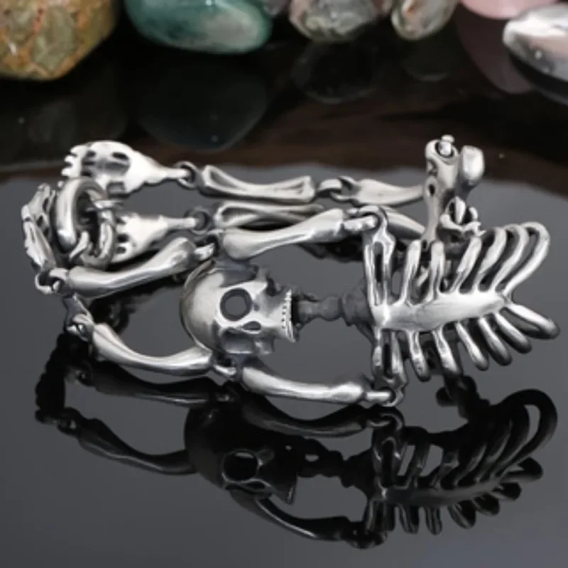 

Exaggerated Gothic Punk Ghost Head Titanium Bracelet Stainless Steel Skeleton Bracelet Fashion Hip Hop Men's Party Accessories