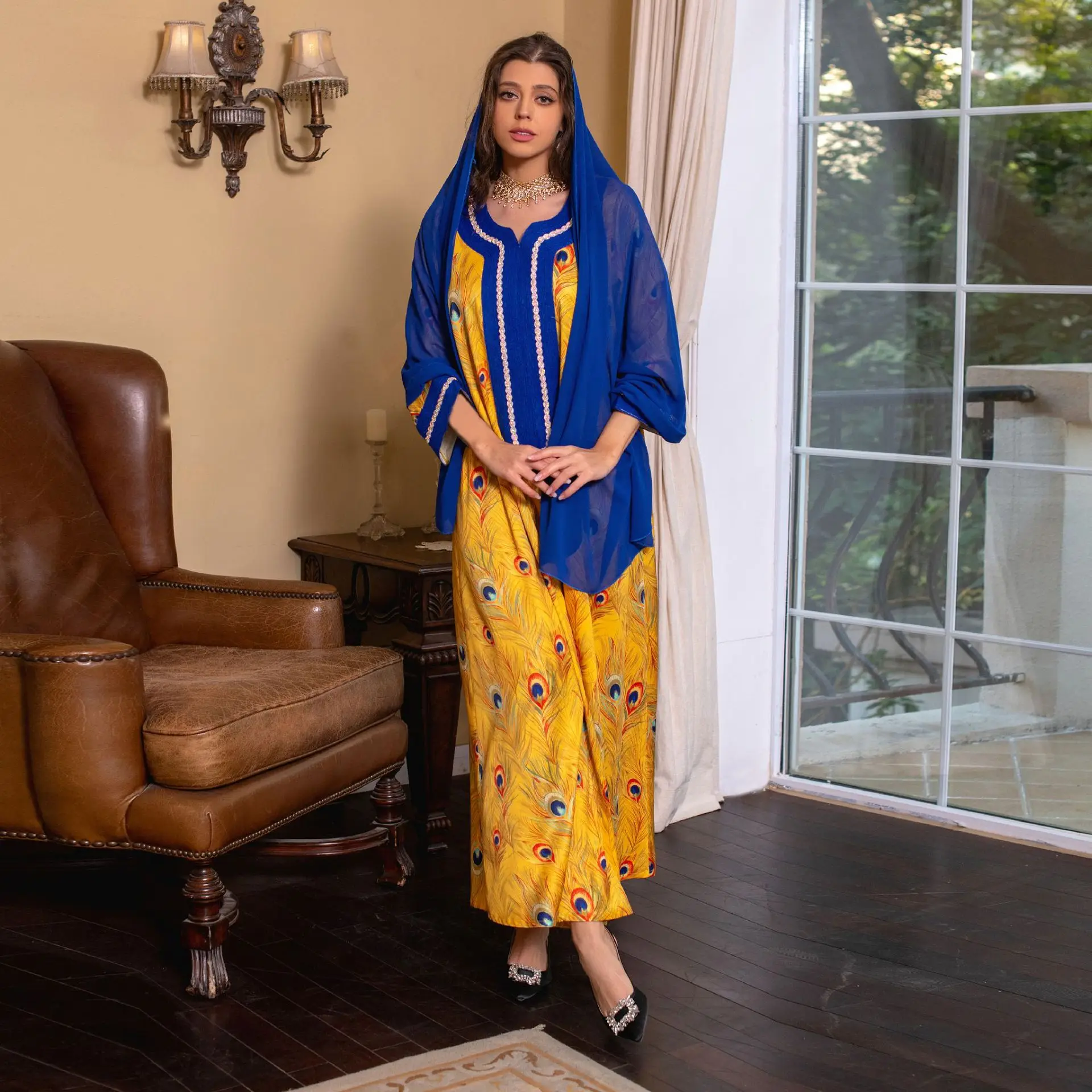 Women Abaya Dubai Luxury Muslim Dress Caftan Marocain Print Diamond Evening Dresses Kebaya Hijab Robe Femme Musulmane Clothing