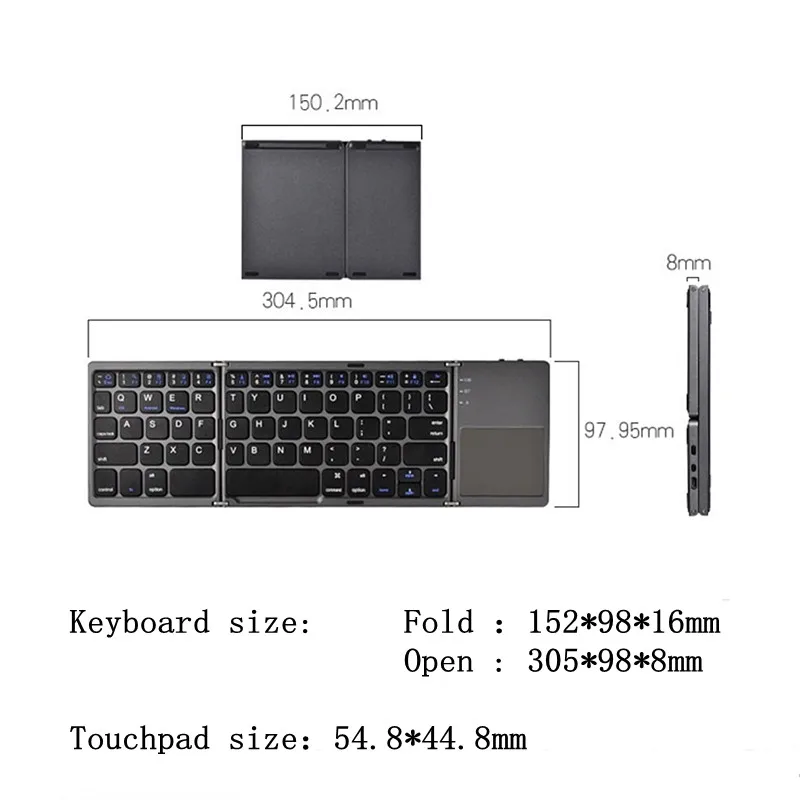 Imagem -03 - Portátil Ultra-fino Dobrável Teclado sem Fio Bluetooth com Touchpad Telefone Móvel e Tablet Novo 2024