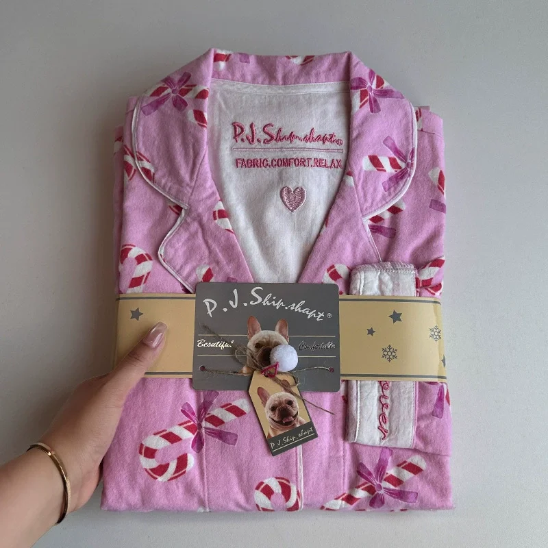 100% Cotton Pyjamas Women Set 2 Piece Cartoon Button Down Long Sleeve Sleepwear Soft Pjs Set Loose Loungewear Womens Outfits