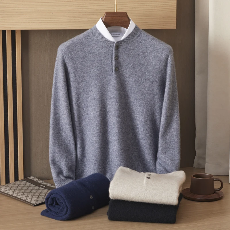 

New Cashmere Wool Sweater Men's Knit Large Size Three Buckles Top Neck Thick Pullover Winter Youth Wild Warm M3014045