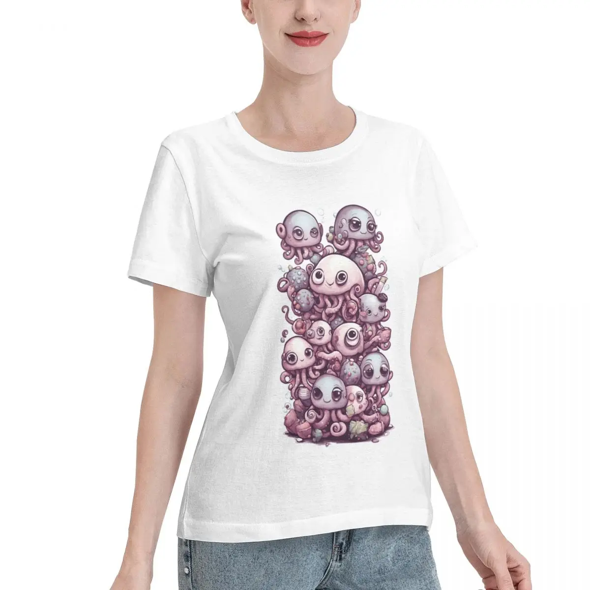 Clearance Delicious Crazy Octopus Monster S Women's T-shirt French Style Solid Color Tee