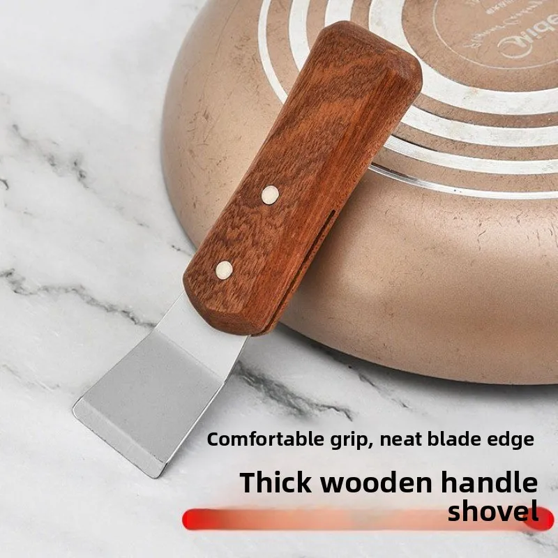 Practical Wooden Handle Shovel  Stainless Steel Cleaning Shovel Wooden Handle Wheel Scraper  Household Stove Cleaning Tool