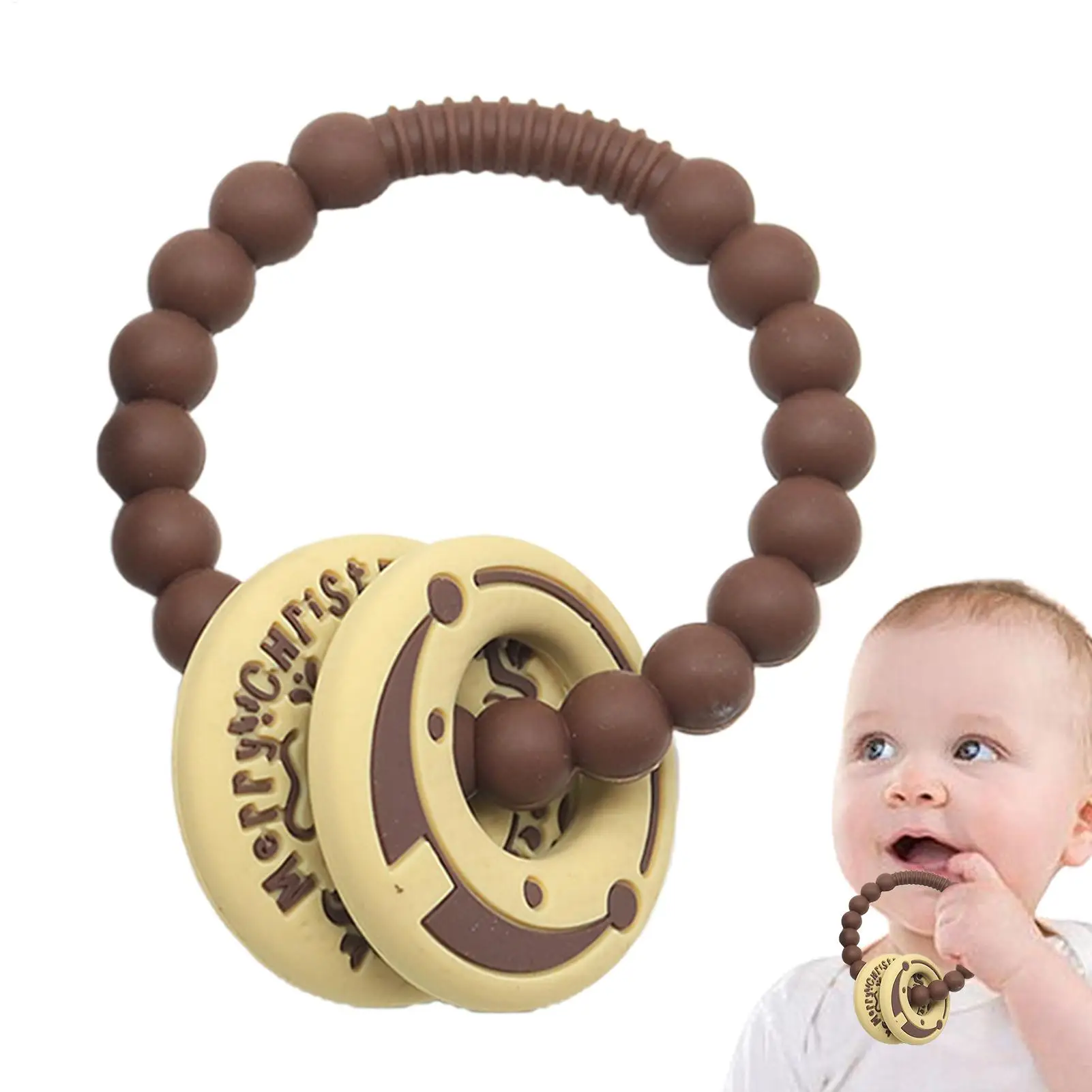 Baby Teethers Silicone Teething Bracelet Chewing Ring With Rattle Beads For Kids Boys Toddler Home Bedroom Travel Indoor Outdoor