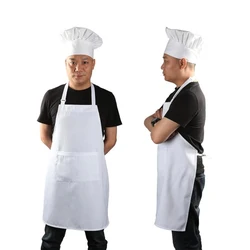 New Chef Apron Hat Set Kitchen Apron Adult Adjustable Apron with Butcher Hat Baker Costume Chef Waiter Kitchen Pocket Apron