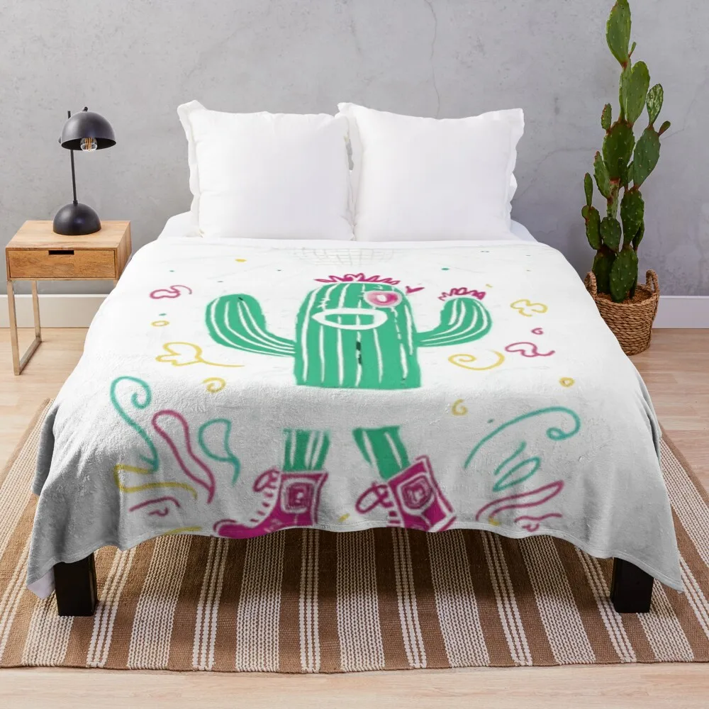 

Cool Cactus in Pink Boots Throw Blanket Soft Plush Plaid cosplay anime Cute Plaid Luxury Brand Blankets