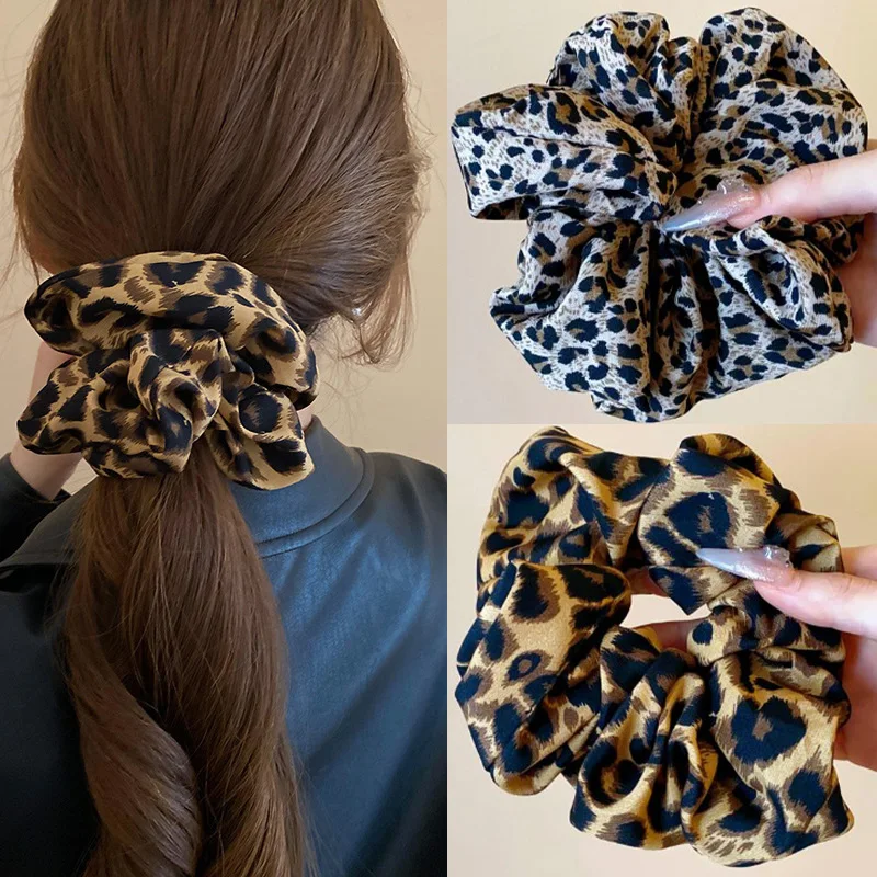 Retro Leopard Print Scrunchies HairRope High Elasticity Elastic Hair Bands Ponytail Holder Elegant Women Girls Hair Accessories