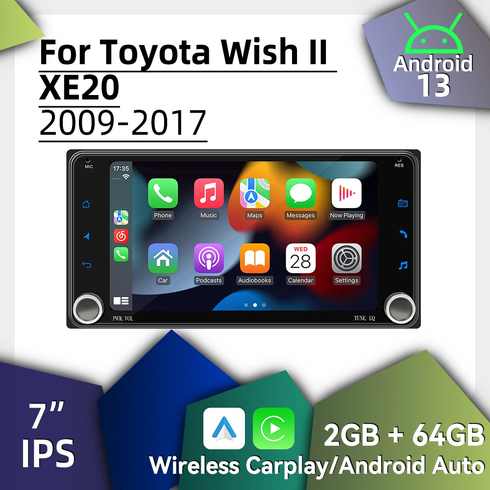 

Беспроводное автомобильное мультимедийное радио Carplay Android для Toyota Wish 2 II XE20 2009-2017, 7-дюймовый экран, стерео 2 Din, авторадио, головное устройство GPS