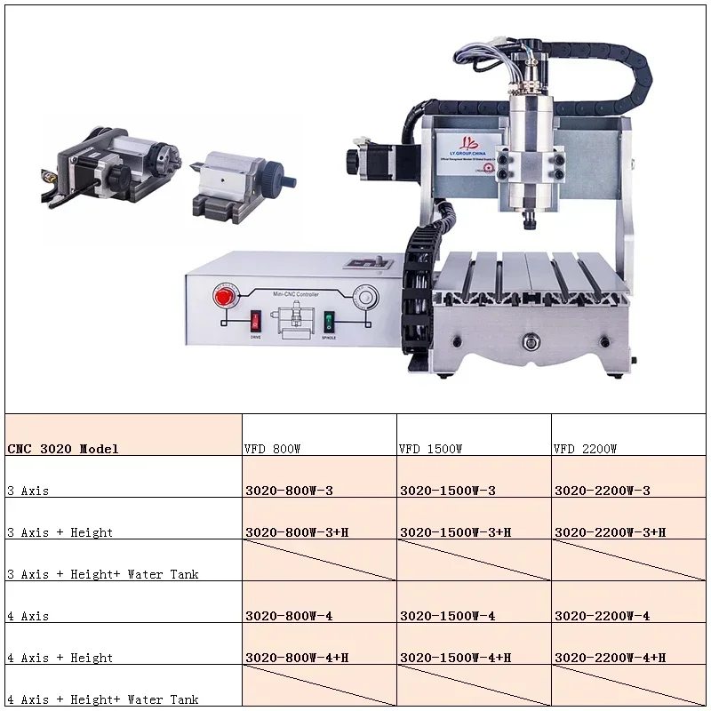 CNC 3020 Wood Router Aluminum Engraver 0.8-2.2 KW Ball Screw USB Milling Machine Gantry Heighten for Metal Woodworking Lathe