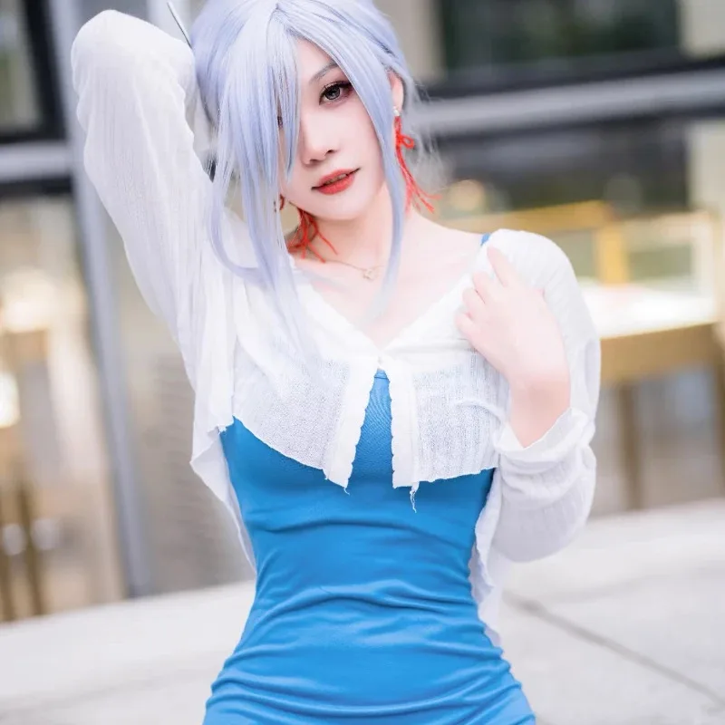 لعبة Genshin Impact Shenhe أزياء تنكرية كاجوال للعب الأدوار فستان طويل بحمالات ​   عشاق سترة محبوكة بثوب ss