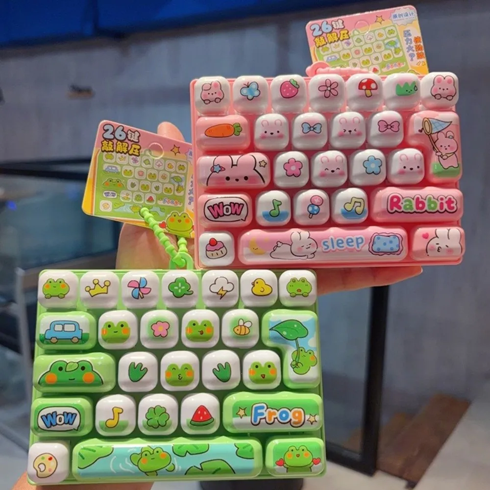 Cartoon 26 Keys Keyboard Keychain Pressable Keys Animals Keyboard Clicker Keychain Relaxed Creative Sensory Clicker