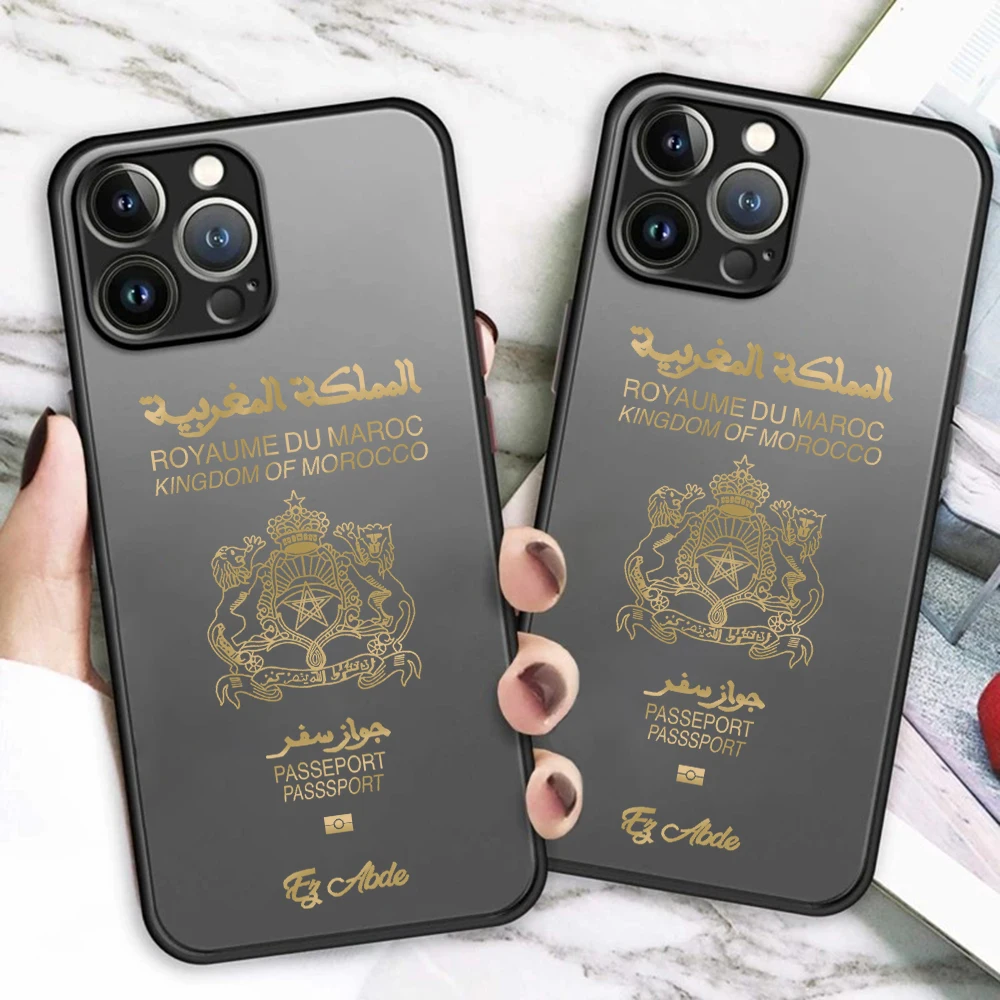 Morocco Passport Phone Case For iPhone 15 14 13 12 11 Pro Max X XR XSMax 7 8 Plus Matte Transparent Back Cover