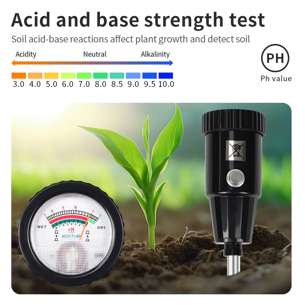 Handheld Soil Moisture PH Meter Acidity Hygrometer Metal Sensor Probe 3~8ph No Battery PH Humidity Tester for Planting Garden