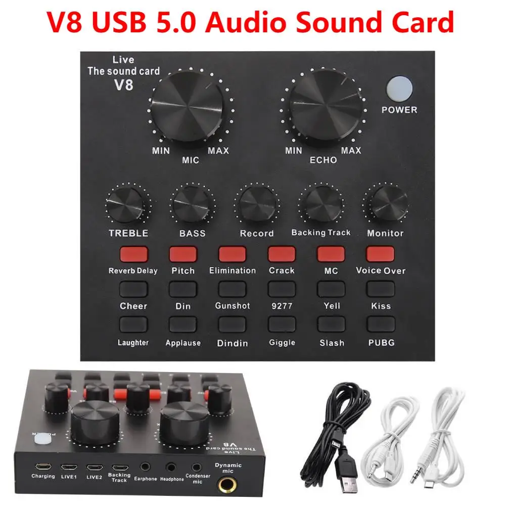 Image of Scheda audio V8 PC Computer Audio USB Cuffie esterne Microfono Scheda audio per trasmissione in diretta Scheda audio per registrazione in studio professionale cod004