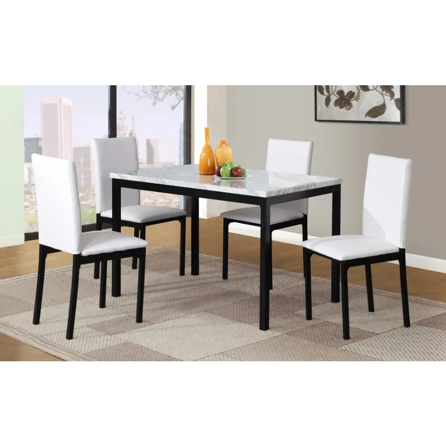 

Citico 5-Piece Metal Dinette Set with Laminated Off-white Faux Marble Top 4 White Chairs