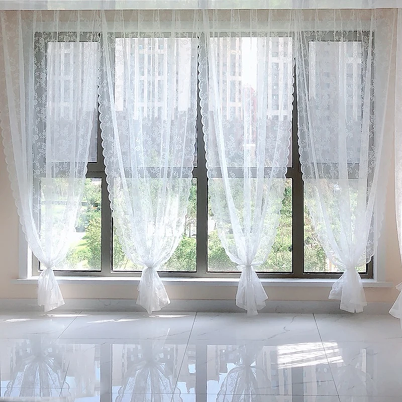 White Lace Curtain French Window Door Curtain for Living Room White Tulle Sheer Window Curtains Bedroom Windows Shade Decor