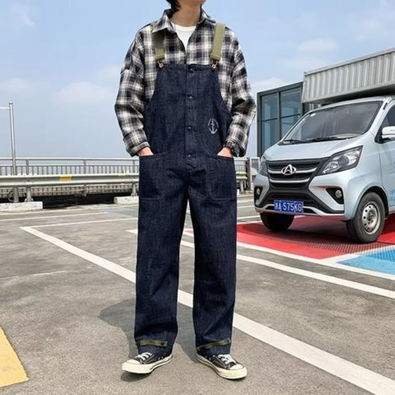 

Men Full Length Denim Overalls Adjustable Shoulder Strap Jumpsuit Loose Bib Overalls Men Clothing Biker Pants Jeans with Pockets