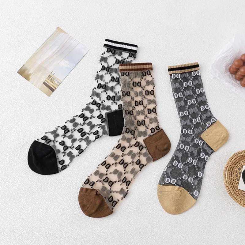 Women's Socks Solid Color Socks Ultra Thin Lace Funny Mesh Sock Wholesale Spring Summer Breathable Crystal Socks Girls Gift Sox