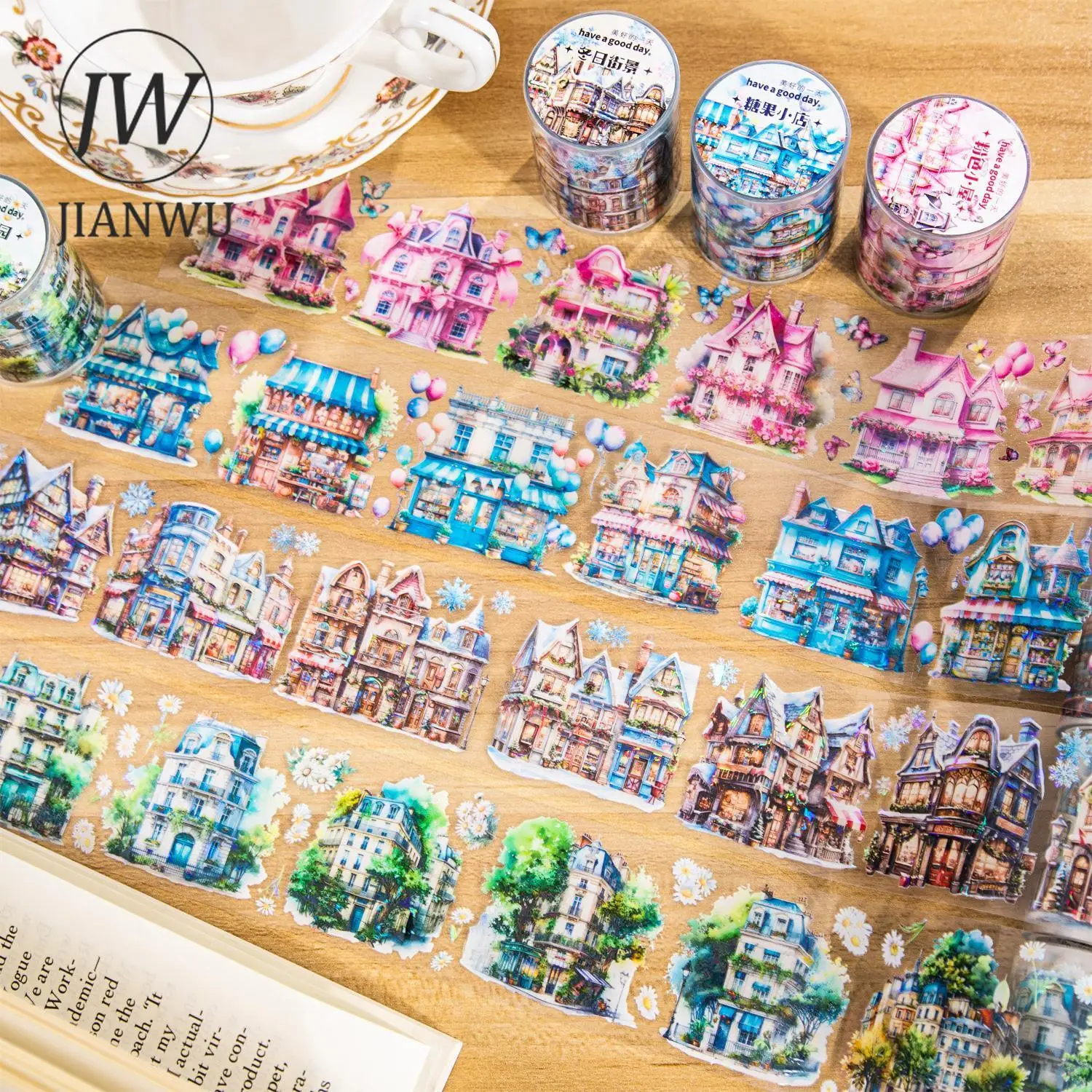 

JIANWU 50mm*200cm Fantasyland Series Vintage Flower Material Decor PET Tape Creative DIY Journal Collage Stationery