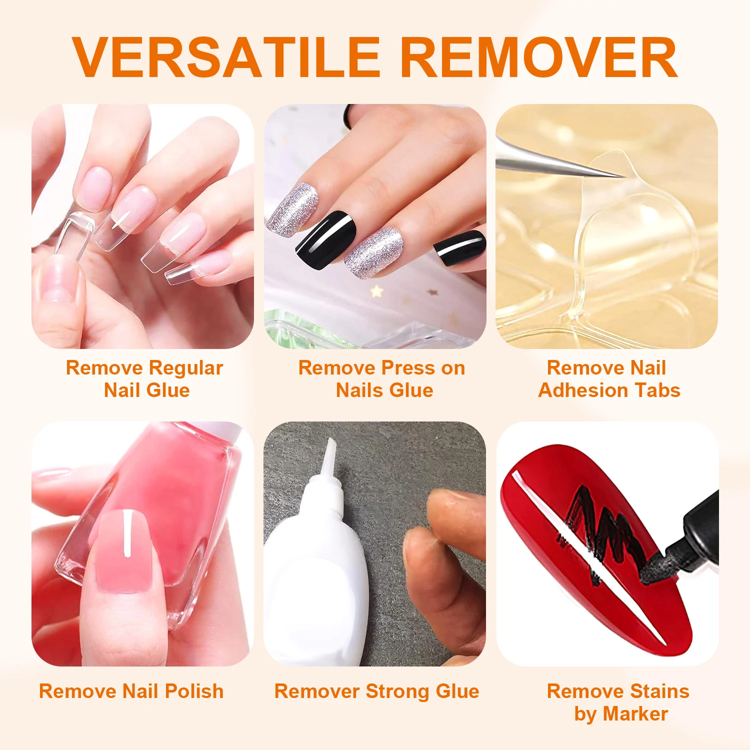 TWOING Falsche Nagelspitzen, feste Klebstoffe, Gel-Entferner, Nagelflüssigkeit, leicht zu weich, Entferner zum Aufdrücken der Nägel, Gel-Entferner-Werkzeuge mit gefälschten Spitzen