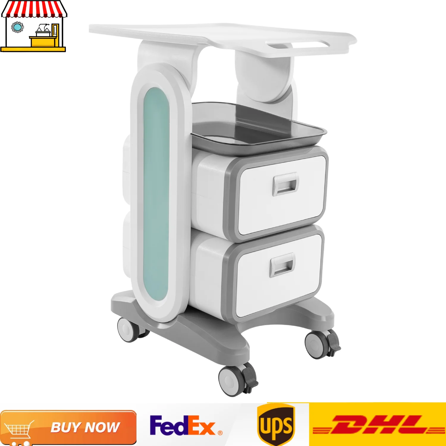 

2-Drawers Clinic Medical Equipment Trolley Cart w/ Wheels| White Rolling Carts for Hospital Clinic Beauty Salon