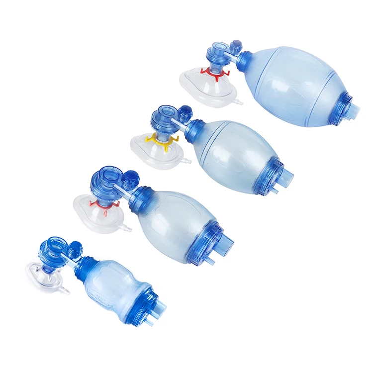 Winner First Aid Bvm Device Adult Pediatric Infant Neonatal Resuscitation Device Oxygen Bag Valve Mask Set Blue PVC Ambu Bag