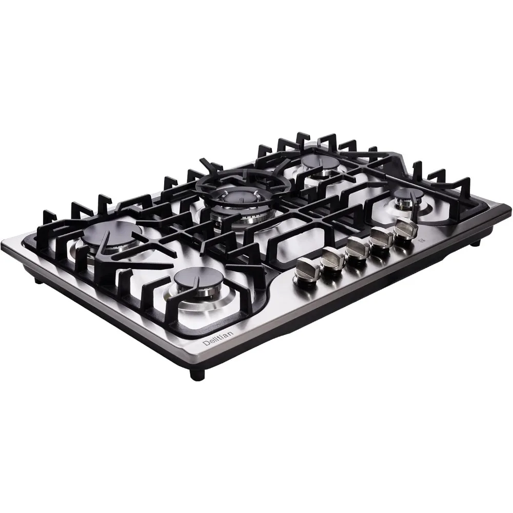 

30-дюймовая газовая варочная панель DT57043, встроенная нержавеющая сталь, 5 конфорок, газовая плита, сжиженный газ/NG, трансформируемая газовая варочная панель с двумя топливами