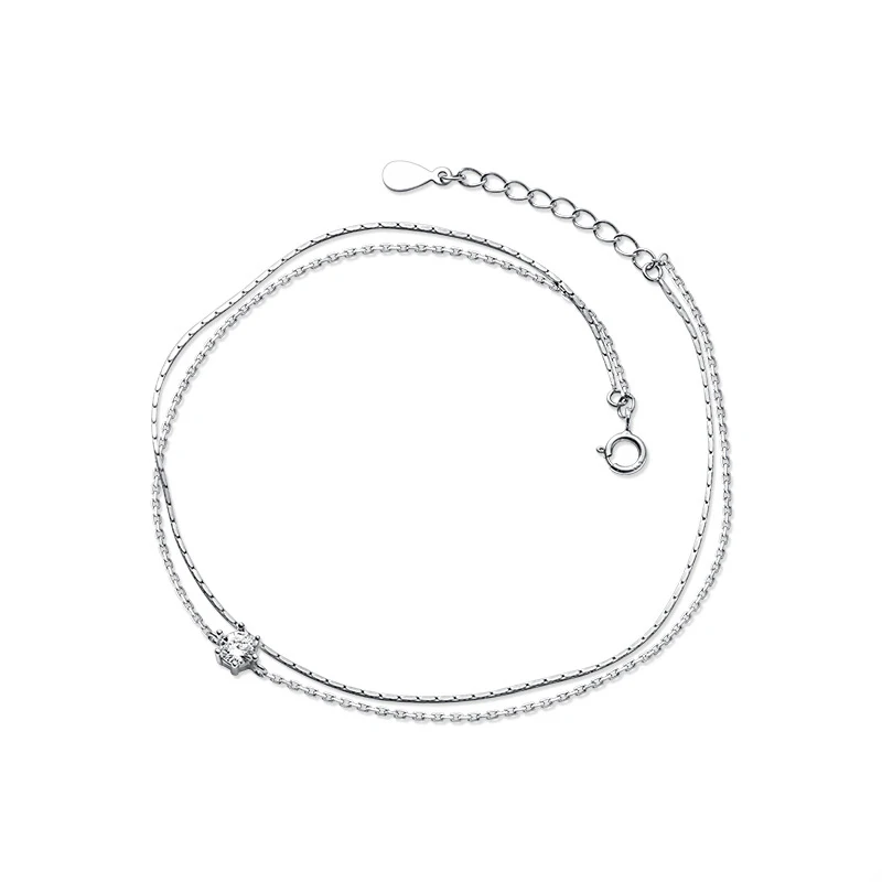 Modian Silver Simple Double Layer Anklets For Women Summer Trendy 925 Sterling Silver Foot Jewelry Fashion Style Leg Bracelet