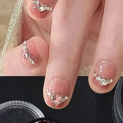 1Box Four Color Mini Heart-shaped Rhinestone Nail Jewelry Flatback Nail Charms Nail Art Accessory Gold Silver Manicure Bead