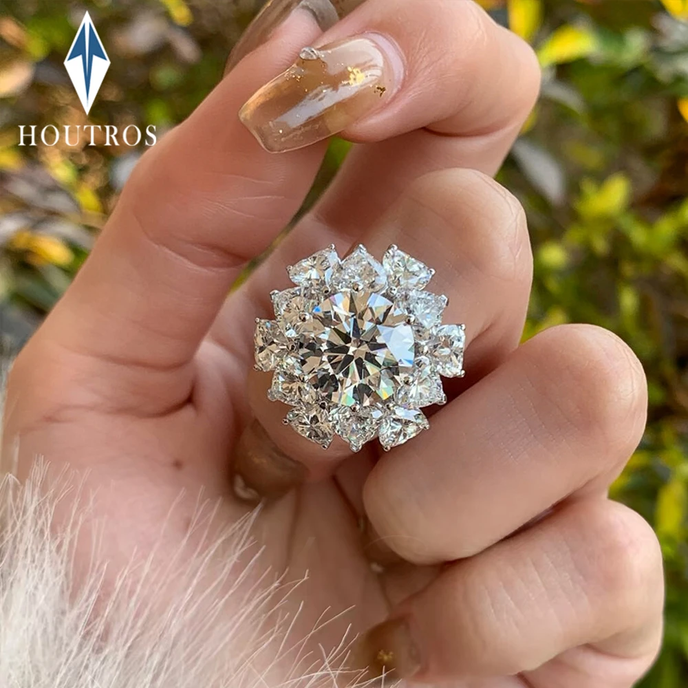 

Houtros 5CT Big Moissanite Wedding Ring for Women 925 Sterling Silver Flower Diamond Engagement Band Luxurious Jewelry GRA