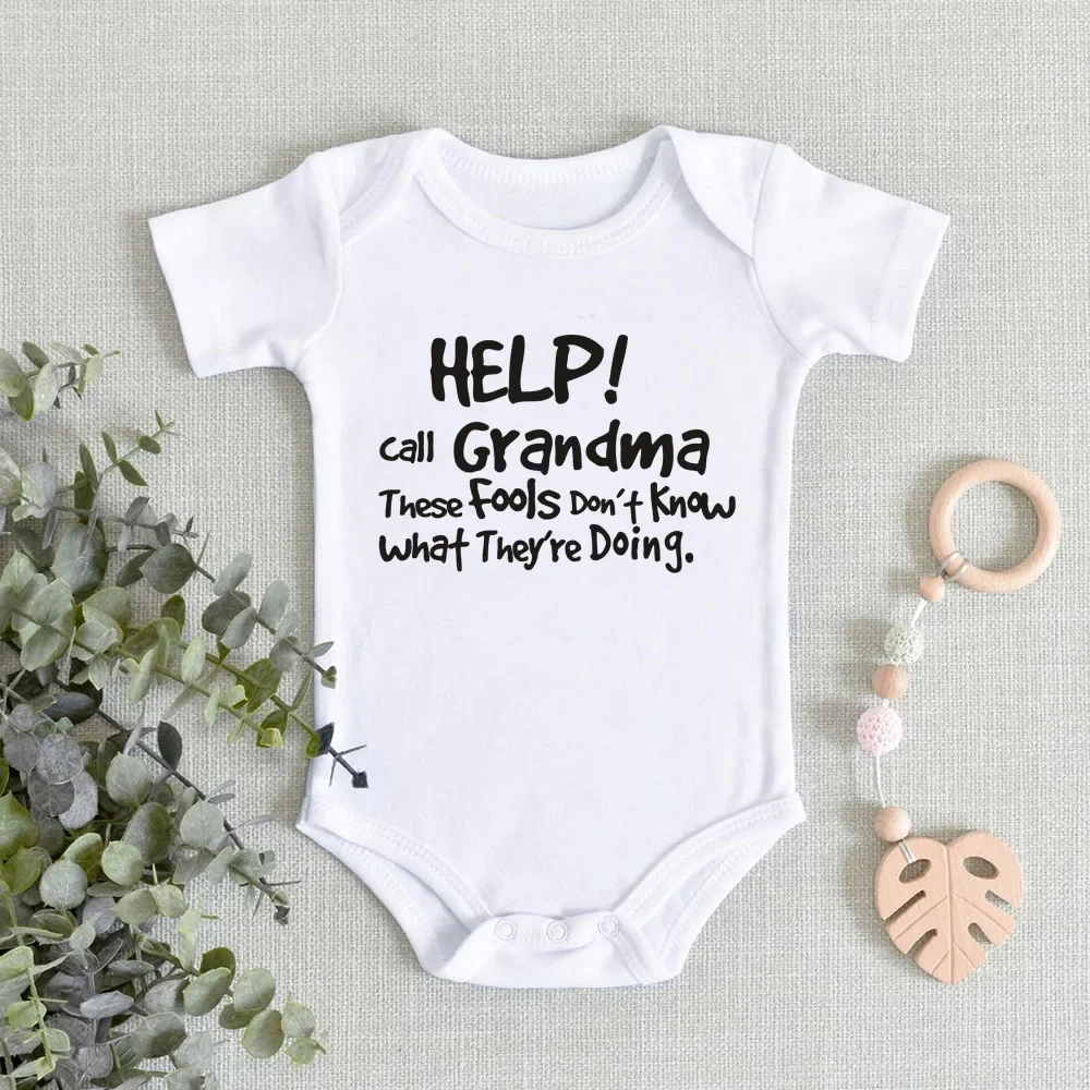 Baby Boys Girls Bodysuit Help Call Grandma Letter Print Infant Romper Cute Short Sleeve Cotton Jumpsuits