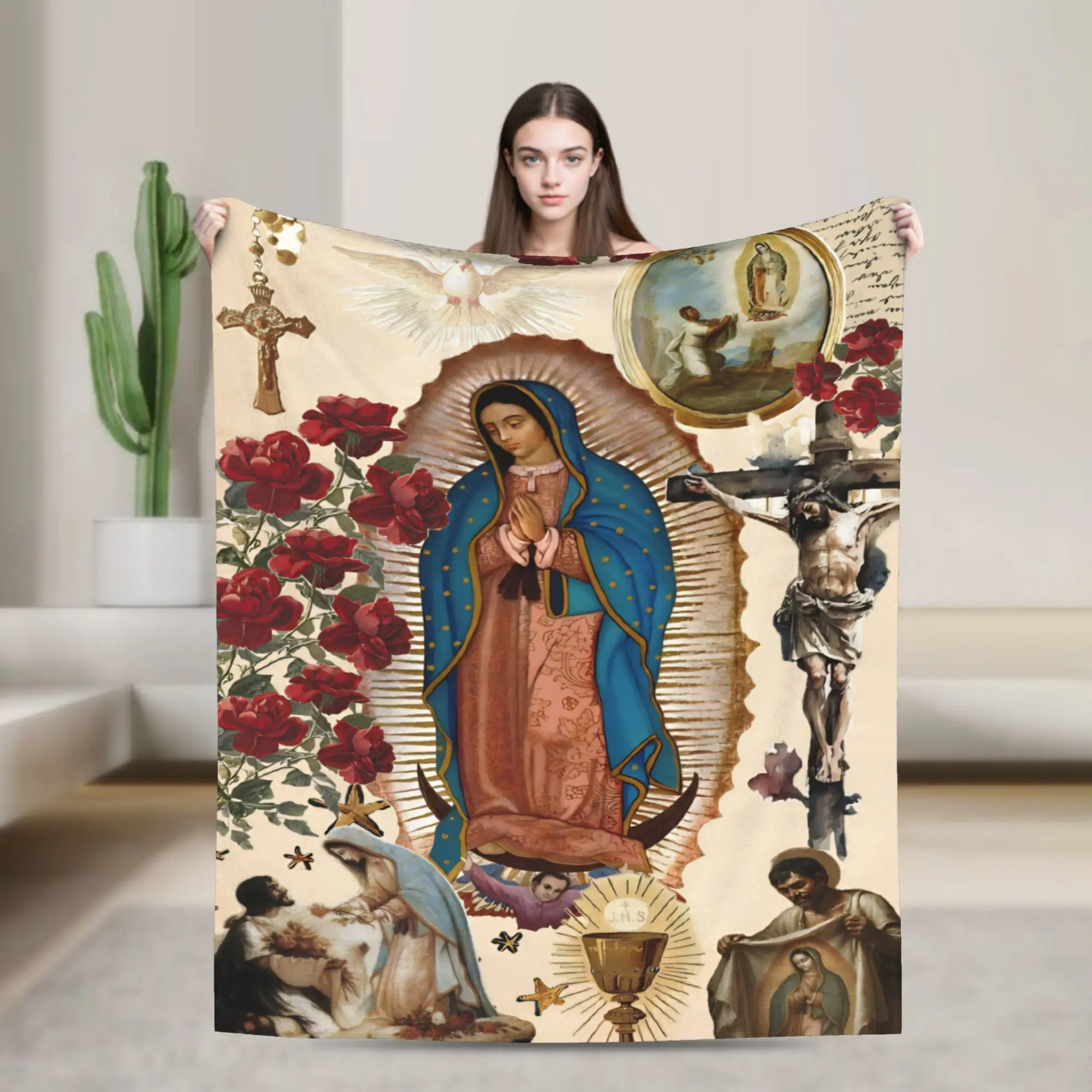 Super Soft Virgin Our Lady of Guadalupe Mexican Throw Blanket Premium Flannel Fleece Bed Blanket Cozy Warm Bedspread
