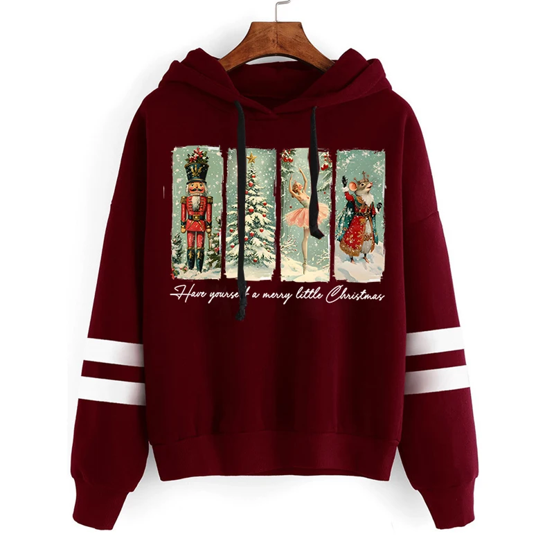 Retro Christmas Nutcracker Women Hoodie Fashion Merry Christmas Loose New Sweatshirts Autumn Vintage Christmas Gift Female Hoody