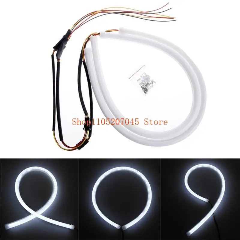

37cd for Style for DC 12V DRL LED Strip White Amber Tube Headlight 2x