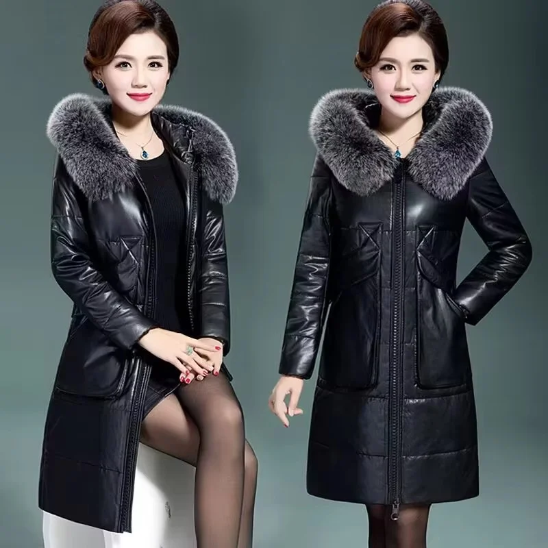 Inverno madre di mezza età capispalla in ecopelle di grandi dimensioni abbigliamento femminile in pelle cappotto donna moda giacca in pelle PU 6XL