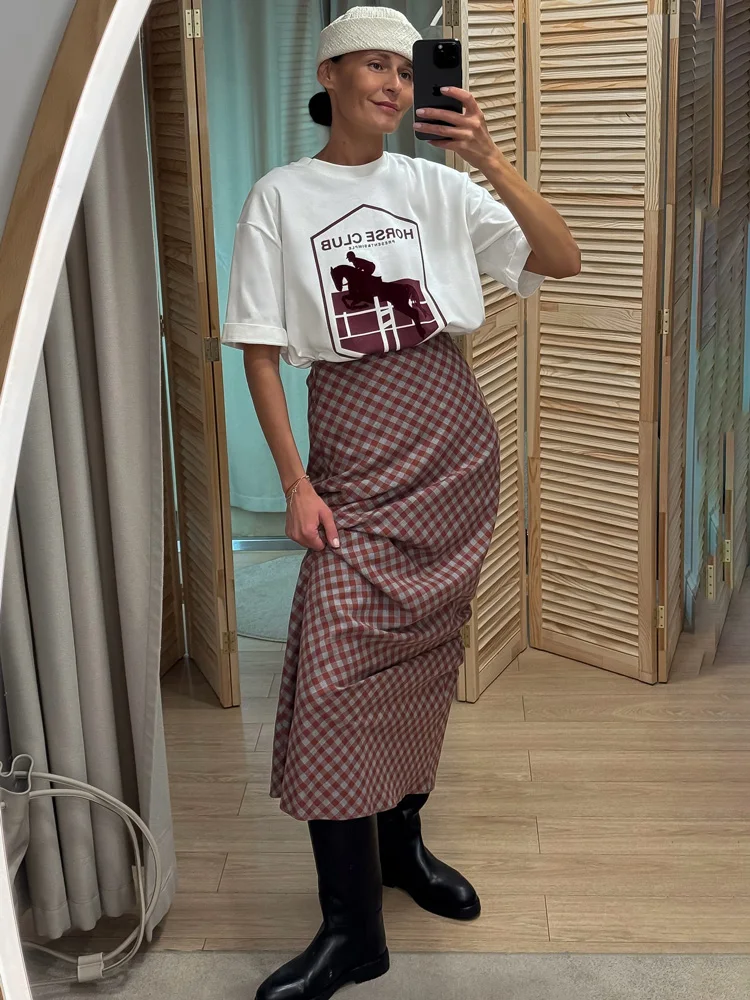 

Tossy модная клетчатая юбка макси с принтом, женская юбка макси с высокой талией, тонкая контрастная лоскутная женская юбка-русалка, новинка 2026 года